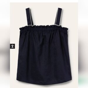 Ruffle Detail Linen Top Navy
